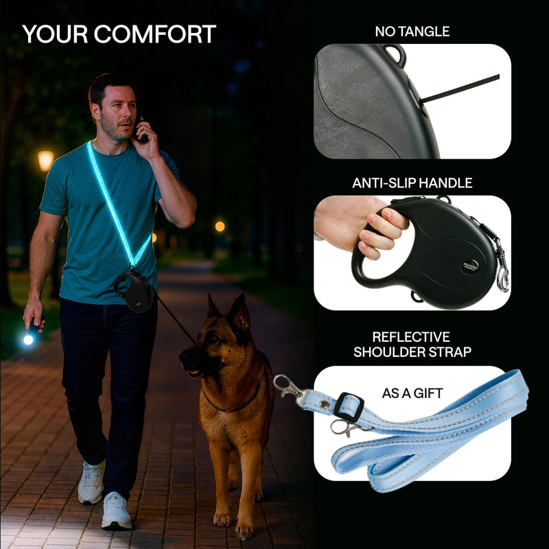 Retractable Dog Leash for Small Dogs up to 33 lbs – 10ft Long Hands Free Lead for Dogs – Reflective Heavy Duty Puppy Leash and Waist Dog Leashes for Training, Running, Outside – Correa para Perros Small Dogs (0-33 lbs) Black Reflective
