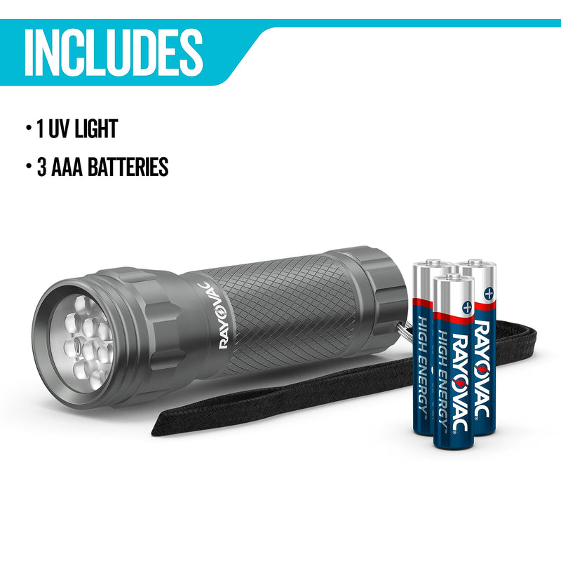 Rayovac UV Flashlight Black Light, Ultraviolet Light for Detecting Pet Stains and Auto Leaks, Flash Light with AAA Batteries Included, Pack of 1 - BeesActive Australia