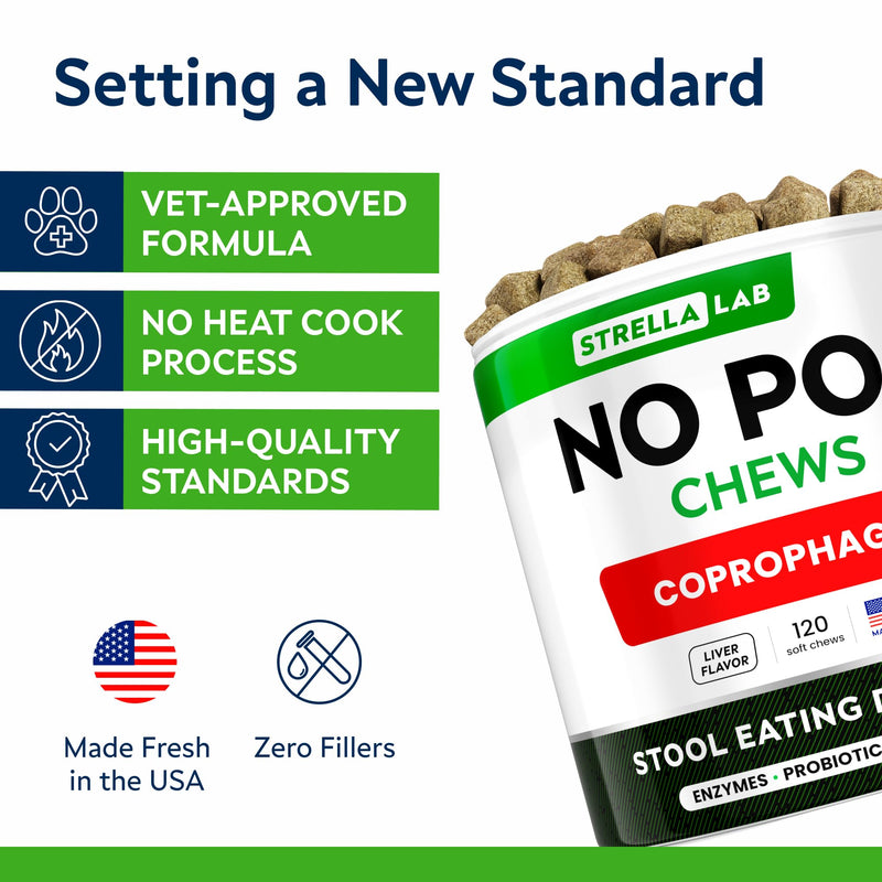 STRELLALAB No Poo Chews for Dogs - Coprophagia Stool Eating Deterrent - No Poop Eating for Dogs - Digestive Enzymes - Gut Health & Immune Support - Stop Eating Poop - Chicken Liver Flavor 120Chews 120Ct No Poo Chews - BeesActive Australia