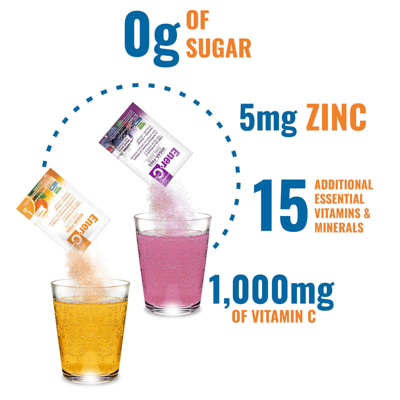 Ener-C Sugar Free Multivitamin Drink Mix - Orange & Berry, 60 Count | Vitamin Powder for Water, Electrolytes Powder No Sugar, Hydration Boost Packets, Zero Sugar, Vitamin C & B12 Orange & Mixed Berry