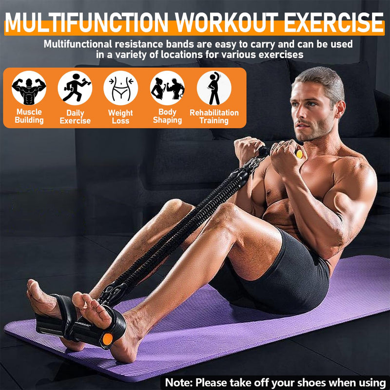 Upgrade Foot Pedal Resistance Band, 100lbs Adjustable 4 Tube Pedal Ankle Puller Resistance Band with Handle, Multifunction Home Gym Equipment, Stirrup Puller for Men Women for Full Body Workout Black 4 Tube