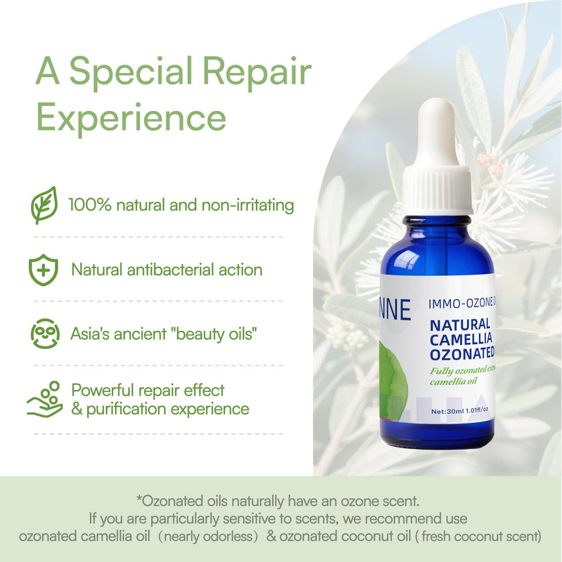 IMMO Ozonated Camellia Oil - 100% Natural & Organic for Oily & Sensitive Skin, Gentle Soothing Formula with Vitamin E, For The Whole Family, 1.01 Fl Oz, Glass Dropper | Pure Organic Ozonated Oil – Moisturizing Skin Care, Rich in Vitamin E, with Glass D...