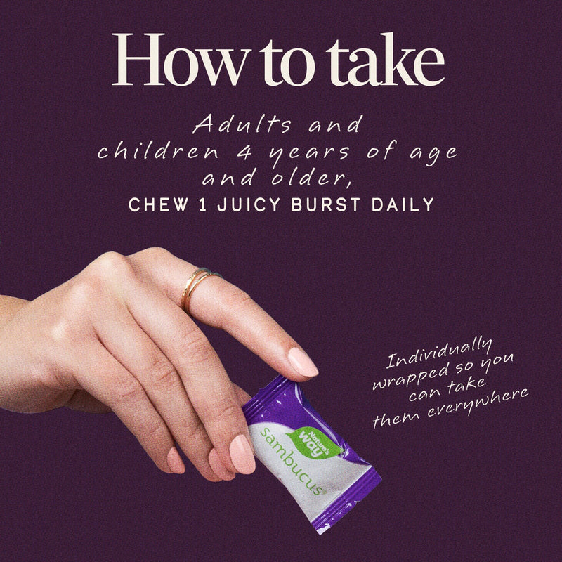 Nature's Way Sambucus Ultra Immune Juicy Burst Chews*, Berry, 30 ct | Immune Support Chews with Extra-Strength Formula(1)*, Elderberry Chews with Vitamin D3, Vitamin C & Zinc, Elderberry Extract