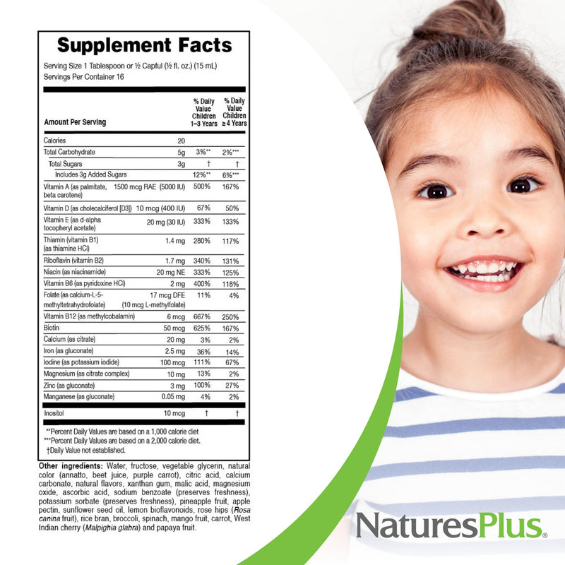 NaturesPlus Animal Parade Children's Liquid Multivitamin - Tropical Berry Flavor - 8 fl oz - Whole Food Supplement - Vegetarian, Gluten Free - 16 Servings 8 Fl Oz (Pack of 1)
