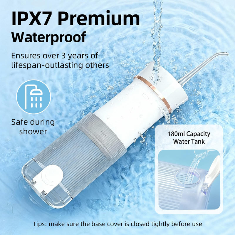 Portable Water Flosser Travel: Mini Cordless Oral Irrigator with Telescopic 180ML Tank 3 Mode 5 Nozzles, IPX7 Waterproof Teeth Cleaner for Braces, Orthodontic, Sensitive Gums Home
