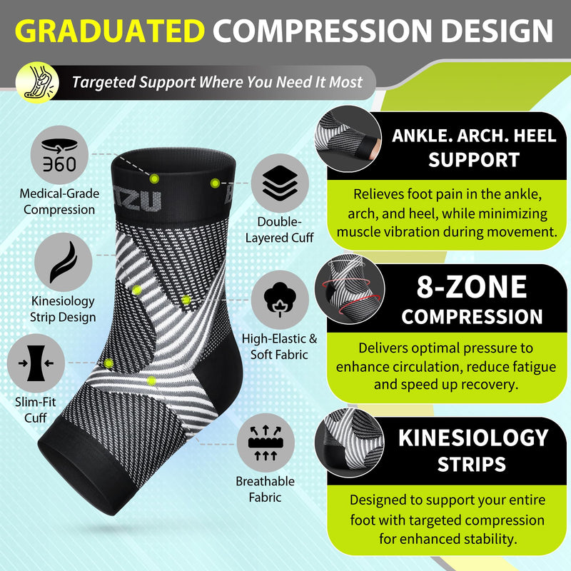 Compression Socks for Plantar Fasciitis, Achilles Tendonitis, Arthritis Relief, Ankle Brace Compression Sleeve with Foot Arch Support, Ankle Wrap for Women, Men, Swelling & Heel Pain Black L-XL Large/X-Large (1 Pair)