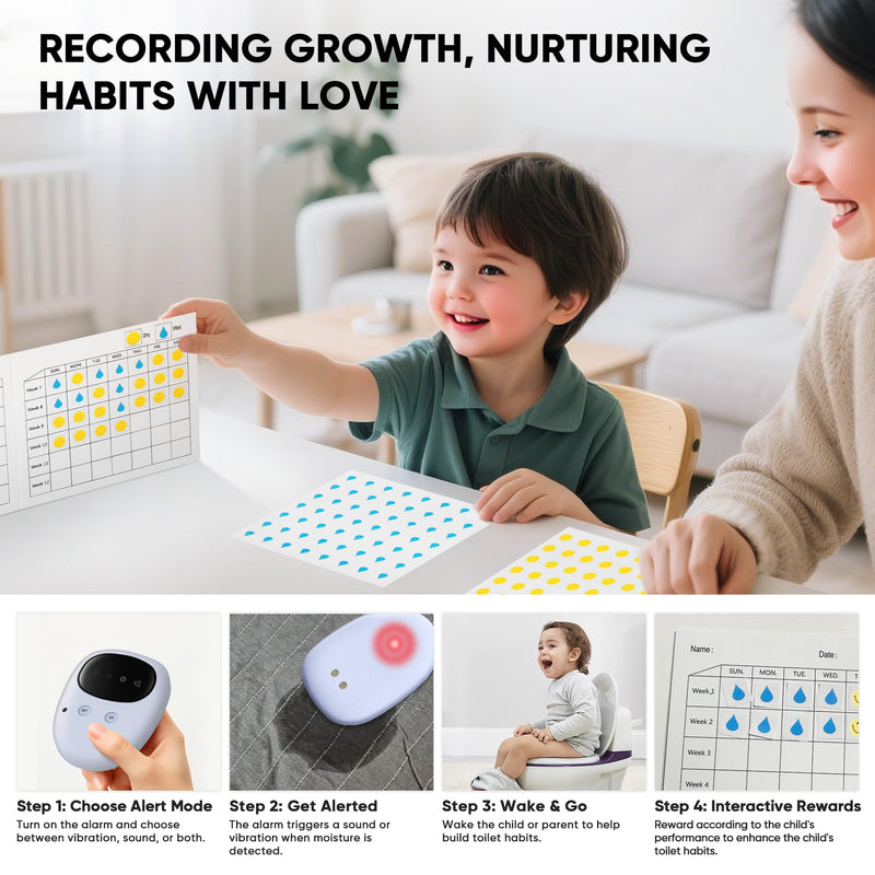 Bed Wetting Alarm for Boys and Girls - Wireless Pee Alarm with Magnetic Sensor, Sound Mode, and Strong Vibration for Kids, Adults, Elderly White