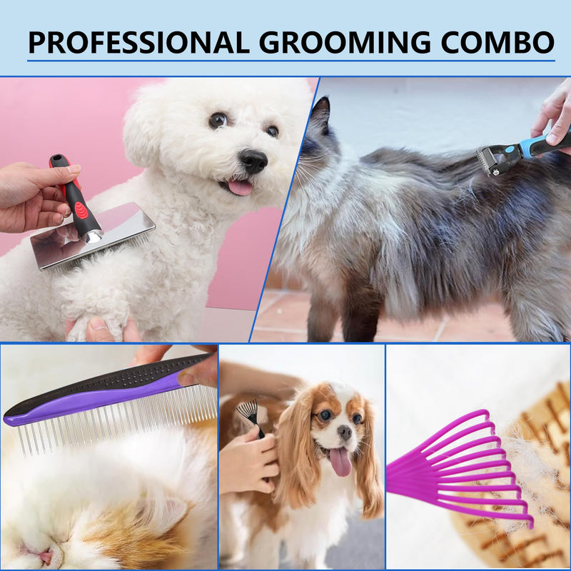 Extra Long Pin Slicker Brush for Dogs, Large Size, Remove Loose Fur and Tangles; Dog Undercoat Rake for Shedding, 5-in-1 Dog Grooming Brush for Long&Short Haired Dogs&Cats - BeesActive Australia