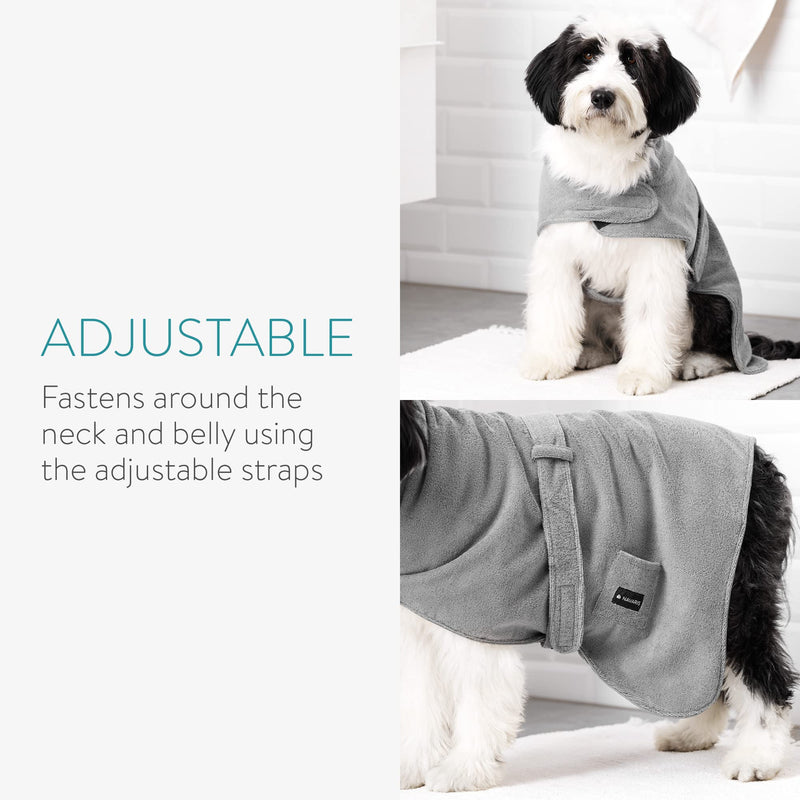 Navaris dog bathrobe dog towel - towel for medium-sized dogs - adjustable straps with Velcro fastener - dog bathrobe soft comfortable M grey - BeesActive Australia