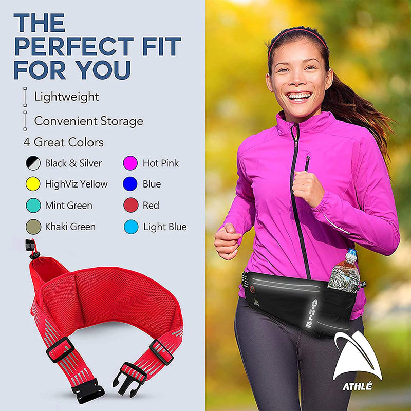 Running Fanny Pack with Water Bottle Holder - Adjustable Running Belt With Water Bottle Holder and Pouch - One Size Fits All Travel Fanny Pack Red