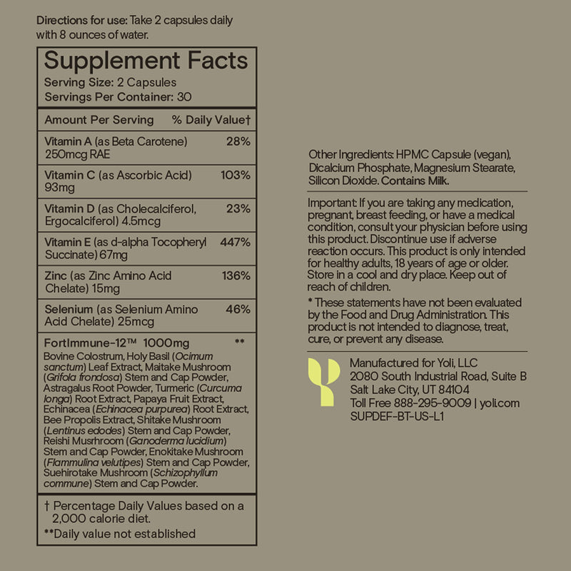 Yoli Defend Immune Support Daily Cellular Response Supplement, 60 ct Box | Supports immunity at the cellular level with botanicals and vitamins, easy daily supplement for a stronger immune response.