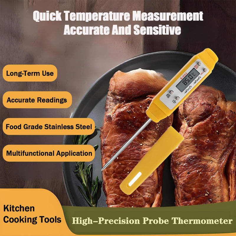 Meat Thermometer - Digital Food Thermometer for Cooking Kitchen - Automatic Calibration Pen Style Electronic Pocket Thermometer for Water Temperature, Barbecue (Yellow) Yellow - BeesActive Australia