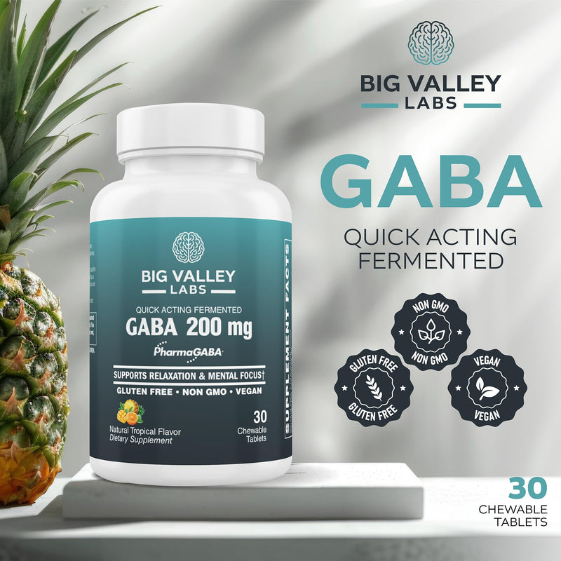 GABA 200 mg Chewable Tablets – PharmaGABA® for Relaxation & Daily Calm – Tropical Flavor – Vegan, Non-GMO, Gluten-Free – 30 Chewables