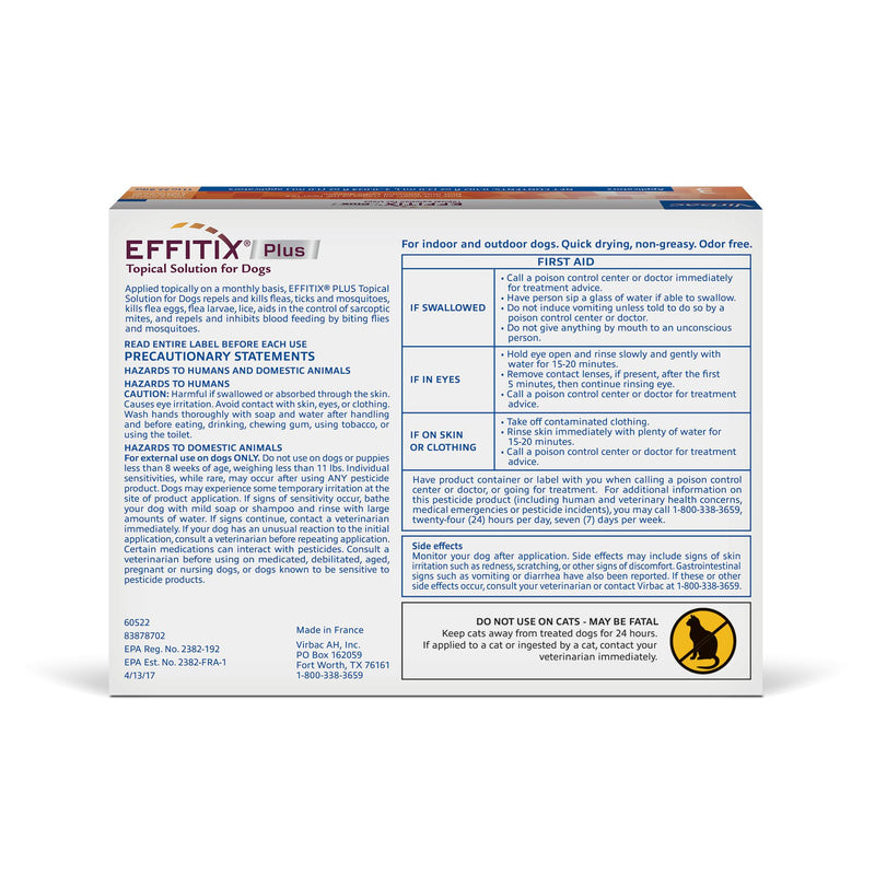 EFFITIX Plus Topical Solution for Dogs - Waterproof Flea and Tick Treatment for Small Dogs (11-22.9lbs) 3 Doses by Virbac