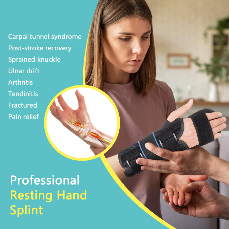 Resting Hand Splint, Stroke Hand Wrist Brace for Carpal Tunnel Night Support, Pain Relief for Stroke Recovery, Flexion Contractures, Arthritis, Tendonitis, Right Hand, Black, L
