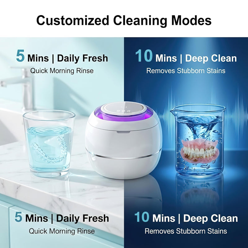 Ultrasonic Retainer Cleaner Machine, White, 42KHZ Dental Cleaning Pod For Denture, Toothbrush Heads,Jewelry, Braces, Digital Timer with 2 Modes, 180ML,304 stainless steel inner liner - BeesActive Australia