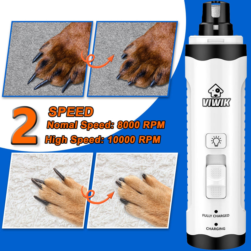 VIWIK Dog Nail Trimmers with Light, Cat Dog Nail Clippers, Dog Nail Grinder Quiet for Large Medium Small Dogs Paw & Cats Claw, Electric 2-Speed Pet Toenail Grooming Supplies, Gifts for Dog Lovers. White+Blue