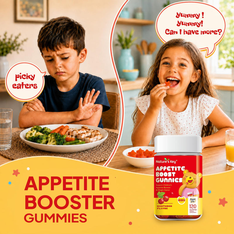Nature's Key Appetite Booster Gummies Kids- 120 Count Appetite Stimulant for Children/Adults to Eat More, All Natural Weight Gain Supplements, Picky Eater Vitamin, Superfood | Organic | NO Sugar 120 Count (Pack of 1)