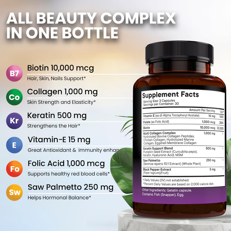 NEW AGE Biotin Collagen Keratin Hyaluronic Acid - Hair Growth Vitamins for Men and Women, Nails, Hair, Skin Vitamins and DHT Blocker with Vitamin E Folic Acid Pumpkin Seed MSM- 270 Count 270 Capsules (Pack of 3)