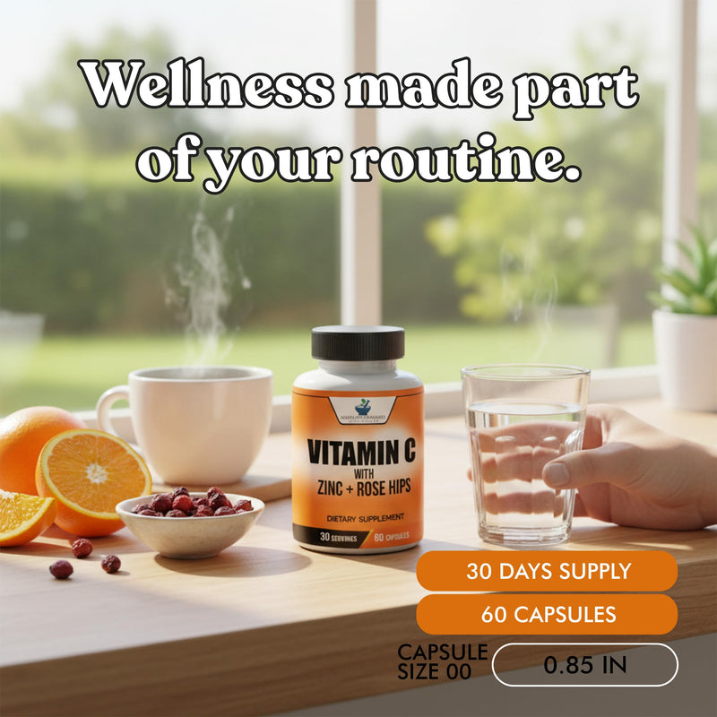 American Standard Supplements Vitamin C 2000mg, Zinc 40mg, and Rose HIPS 50mg Per Serving – Vegan, Gluten Free, Non-GMO (60 Count) 60 Count