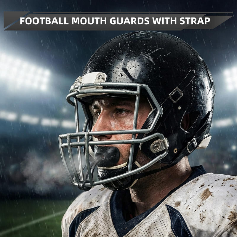 4 Pack Football Mouth Guards with Strap - Breathable Lip Protector Mouthpiece with Case for Football Players, Comfortable Wide Opening Design (Black/White/Blue/Green) - Perfect for Youth & Adult