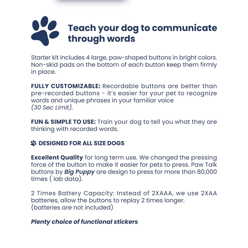 Puppy´s Talk Recordable Dog Buttons - Talking Buttons for Pet Communication - Speaking Button for Dog Training - Teach Your Dog How to Communicate Through Words - Set of 4 - Easy to Use - BeesActive Australia