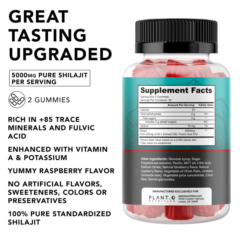 Shilajit Gummies for Men & Women | 5000mg Extra Stength Pure Himalayan Extract 100% Natural Raspberry Flavor | 85+ Trace Minerals & Fulvic Acid to Enhance Energy and Immune Support, 60 Ct - BeesActive Australia