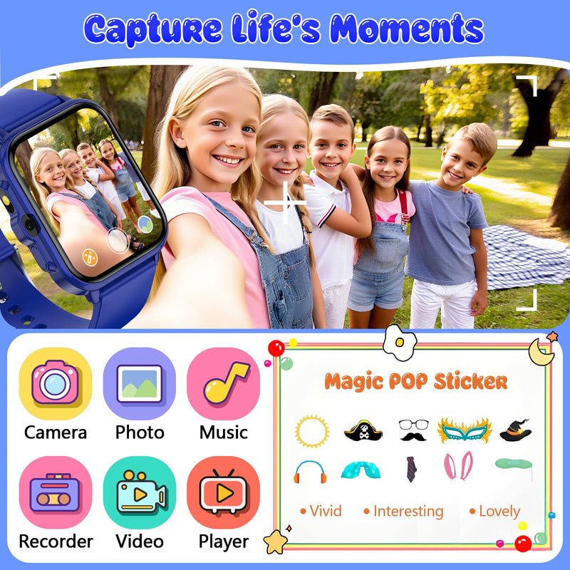 Kids Watch, 1.85" Fitness Tracker Pedometer, Heart Rate, Sleep Monitor, NO APP/Phone, Alarm Clock, Smartwatches with Video Music, IP68 Waterproof, Puzzle Games, Gift for Boy Girl, Smart Watch for Kid Dark Blue 1.85" - BeesActive Australia