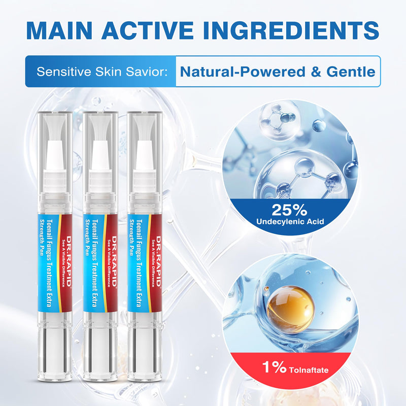 Toenail Fungus Treatment Extra Strength - DR.RAPID Toenail Fungus Treatment Pen with 25% Undecylenic Acid & Tolnaftate, Ideal for Fungus Treatment for Damaged Nails & Fingernails 5ml/0.18FLOZ 3Pcs 1 Count (Pack of 3)