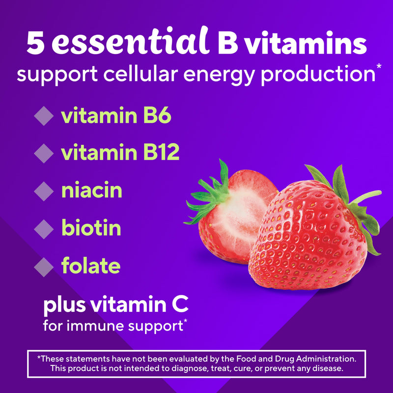 Vitafusion B-Complex Gummy Dietary Supplements, with 5 B Vitamins to Support Cellular Energy Production (1), Plus Vitamin C, Strawberry Flavor, 60 Count (Pack of 2) 60 Count (Pack of 2)