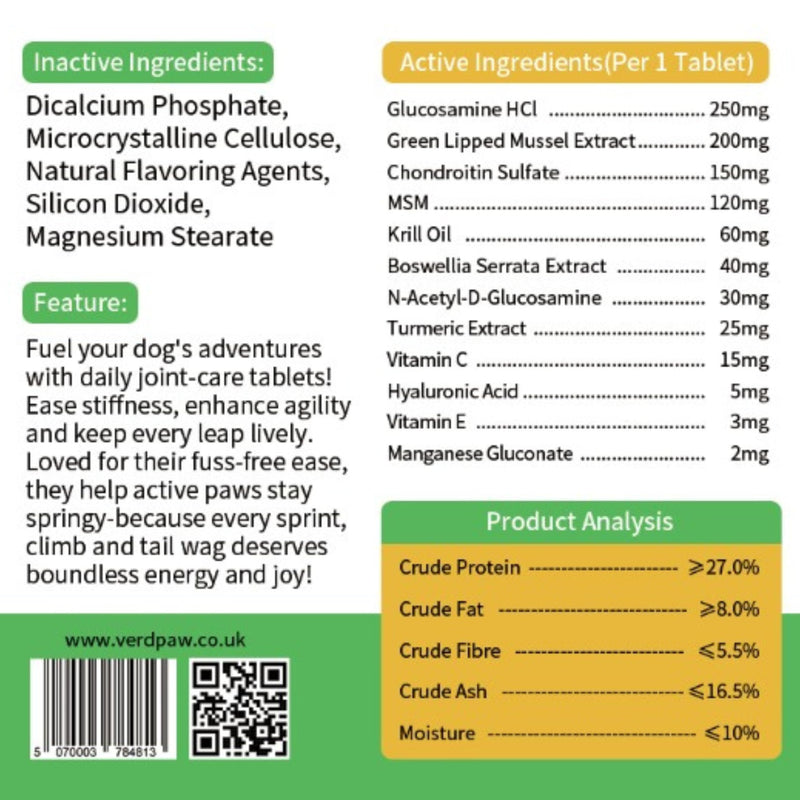 Dog joint supplements for dogs – Hip & joint care for dogs with glucosamine for dogs, Chondroitin, MSM & Green Lipped Mussel – Mobility, Flexibility & Stiffness Support – 120 Tablets – No Additives
