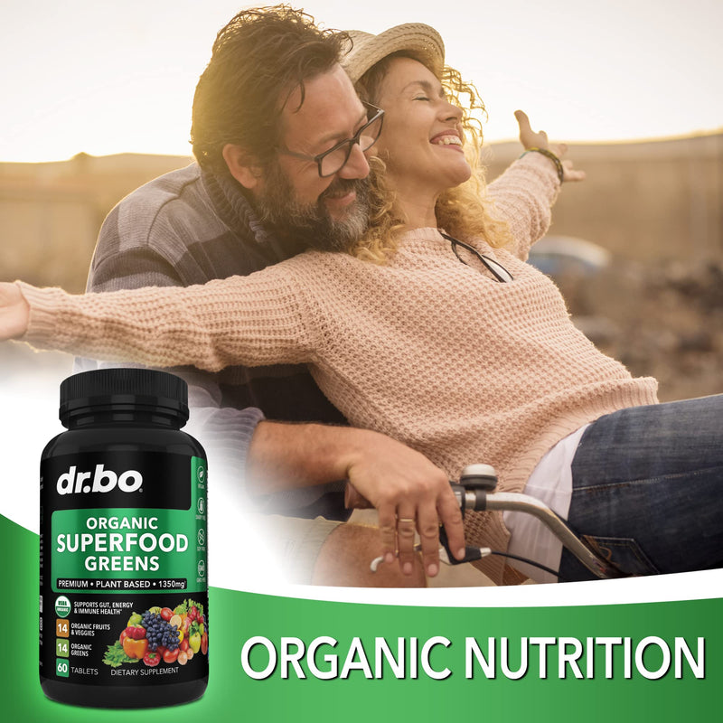 Organic Superfood Greens & Fruit Supplements - Energy Super Food Fruits and Veggies Supplement Tablets - Daily Green Veggie Powder Blend Plus Vegetable Foods Alfalfa, Spinach, Cabbage & Spirulina Tabs