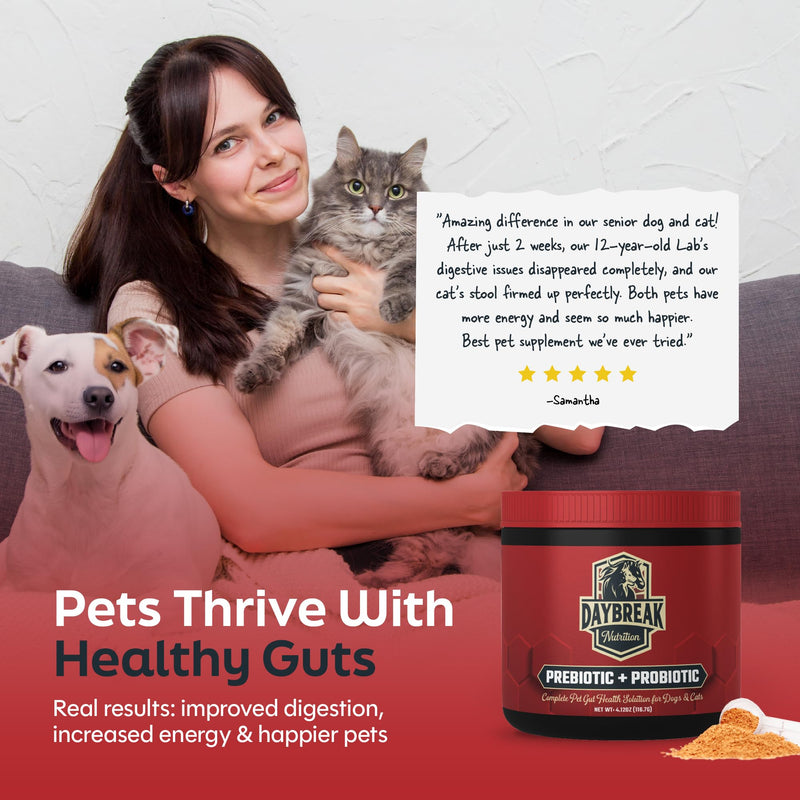 Probiotics for Cats & Dogs - 6 Billion CFU Prebiotic & Probiotic Powder - 8 Strains Pet Digestive Support - Gut Health Supplement with Flaxseed & Pumpkin - 30 Day Supply with Scoop
