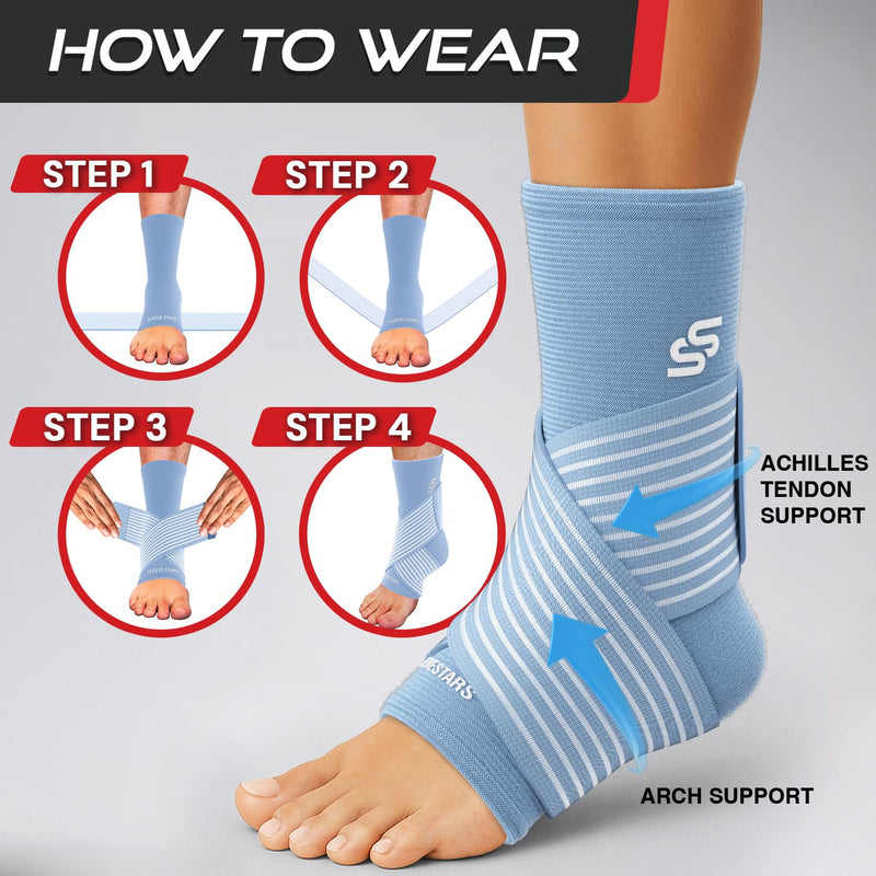 Sleeve Stars Ankle Brace for Women & Men, Ankle Wrap for Sprain, Compression Sleeve for Plantar Fasciitis Relief, Easy Customizable Support: w/ Removable Strap (Single/M:10"-12"/Light Blue) Medium Light Blue 1