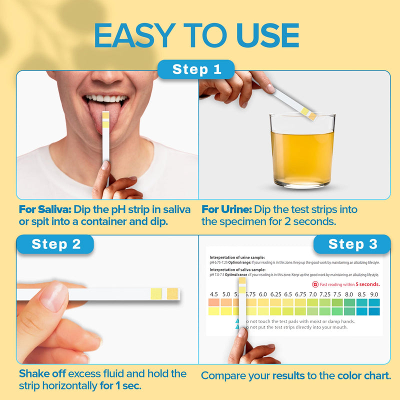 One Step pH Test Strips for Urine & Saliva Testing (4.5-9.0), 100 pH Strips, Test Alkaline & Acid Levels in The Body, Body pH Test Kit, Highly Accurate Results in Seconds, Home Health Tests - BeesActive Australia