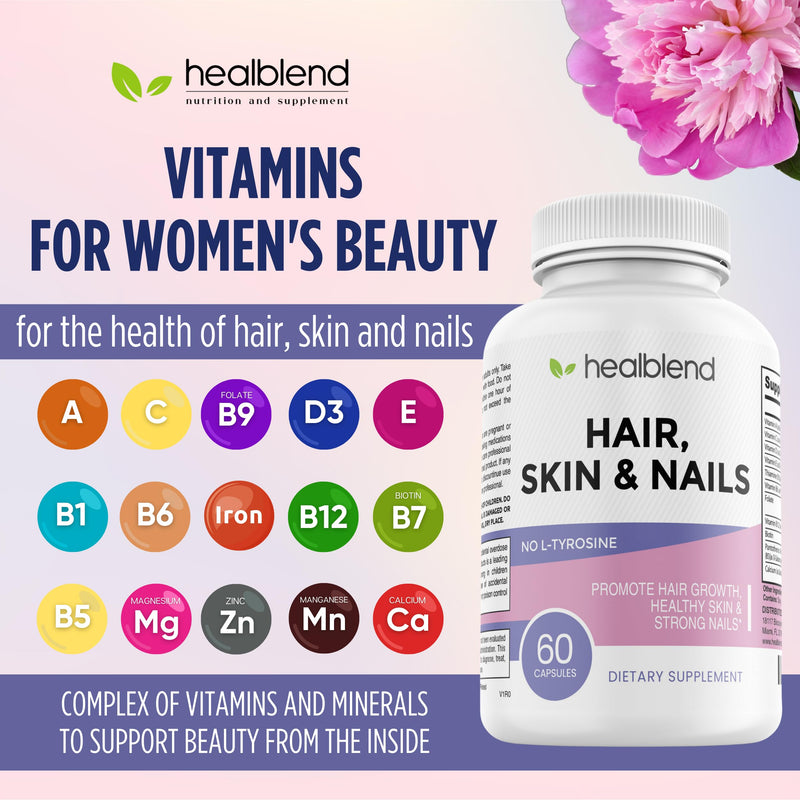 healblend Hair Skin and Nails Vitamins for Women with Biotin 5000 mcg, Iron and Manganese | Vegan, Non-GMO | 60 Capsules 1