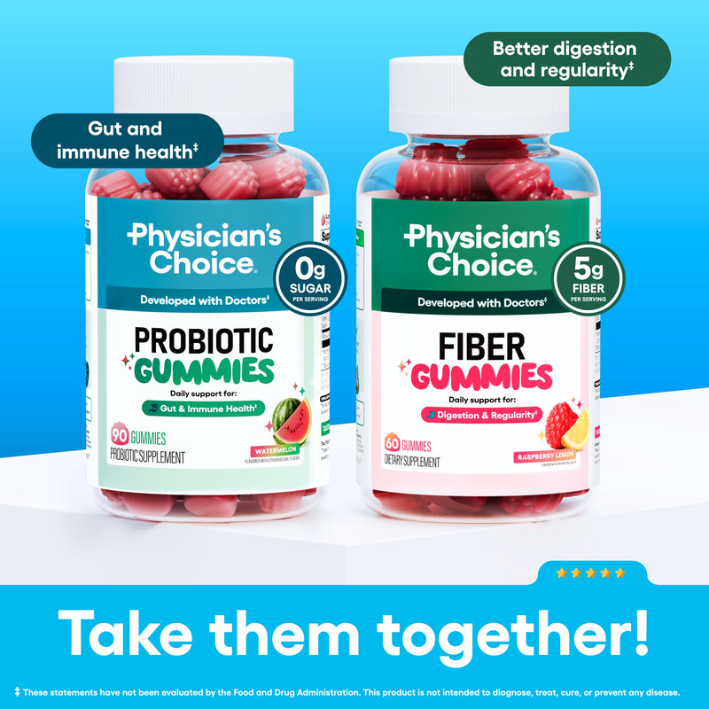 Physician's CHOICE Probiotic Gummies with Vitamin D & Prebiotic Fiber - Sugar Free - 1B CFUs of Clinically Studied Probiotic - Supports Immune & Gut Health for Women & Men - Watermelon Flavor - 90CT 90 Count (Pack of 1)