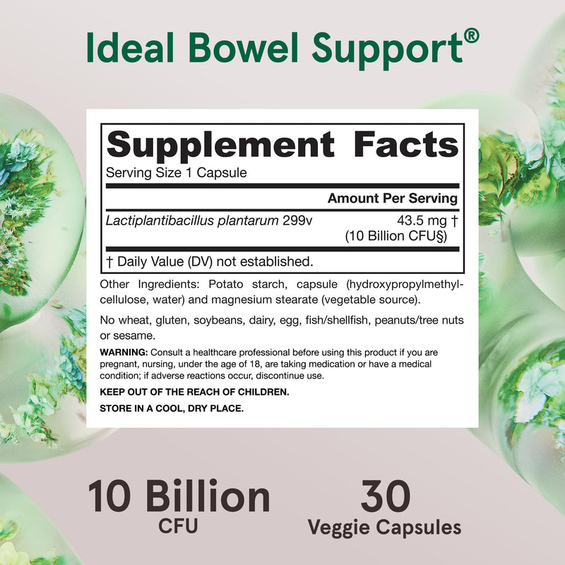 Jarrow Ideal Bowel Support, Probiotic 10 Billion CFU, 30 Capsules | Probiotic Capsules With 10 Billion CFU Per Serving, Digestive And Bowel Support For Bloating, Gas And Intestinal Discomfort 30 Count (Pack of 1)