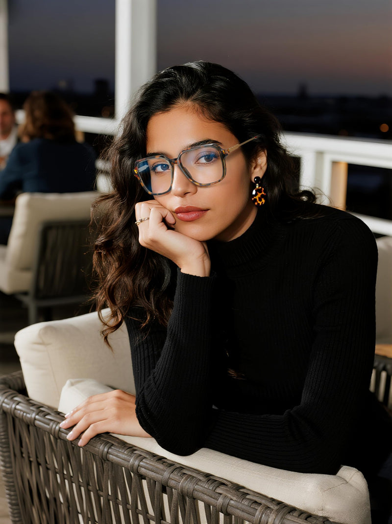 VISOONE Oversized Blue Light Blocking Glasses with Chic Square TR90 Frame and Metal Temple for Women Men REMY Remy Upg Coco Tortoise