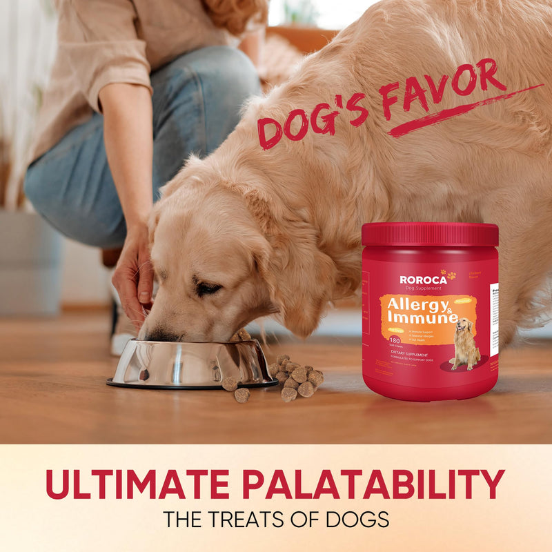 Dog Allergy Chews, Itch Relief for Dogs, Allergy Relief and Immune Supplement,Probiotics for Dogs,Support Seasonal Allergies, Gut & Digestive Health(Premium Pack) Red Extra Large