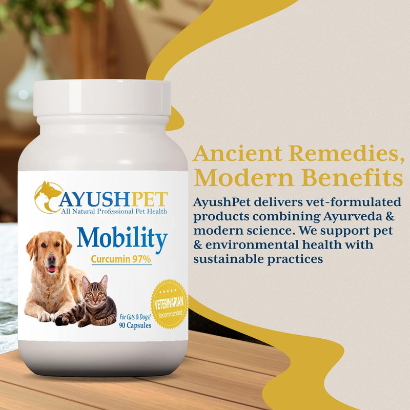 Ayush Pet Mobility, Curcumin Supplement for Healthy Joints, Pure and Powerful Joint, Digestion, and Brain Support, Large or Small Pets, 90 Capsules - PawsPlanet Australia