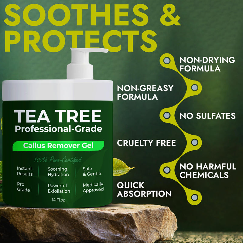 Callus Remover for Feet | Extra Strength Callus Remover Gel for Feet with Tea Tree Oil | Professional-Grade Pedicure Treatment | 50 Applications per Bottle, Includes 3 Pumice Stones | 14 fl oz - BeesActive Australia