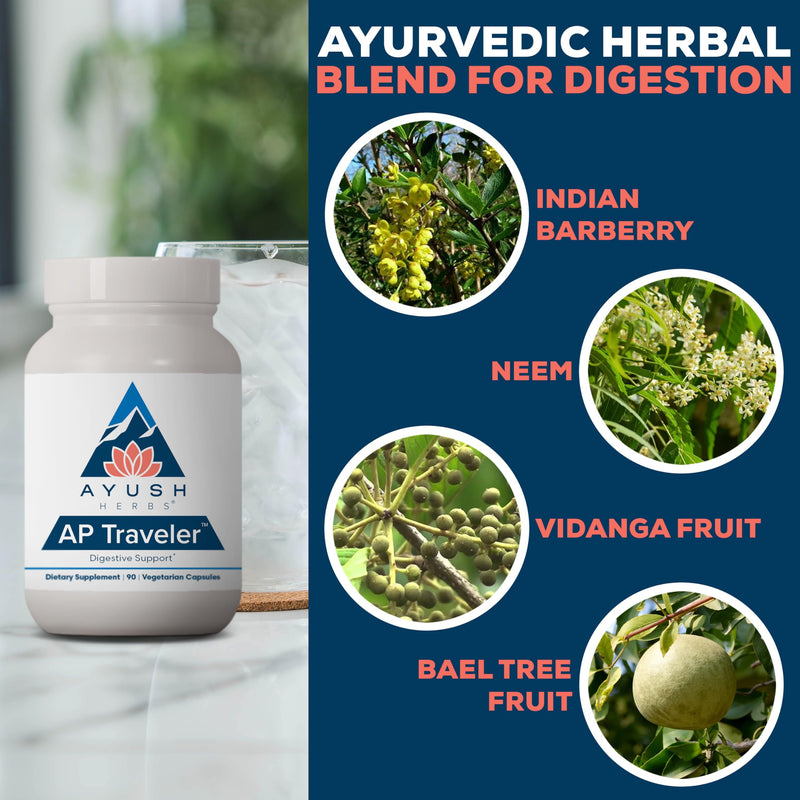 Ayush Herbs AP Traveler Digestive Support - Holy Basil & Neem Supplement for Women & Men, Source of Antioxidants, Helps Digestion, Made with Organic Ingredients - 90 Vegetarian Capsules (1 Count)