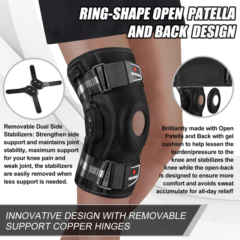 NEENCA Professional Knee Brace for Knee Pain, Adjustable Hinged Knee Support with Removable Side Stabilizers, Strong Stability for Joint Pain Relief, Arthritis, Meniscus Tear, ACL, PCL, Runner, Sports Large Black - Single