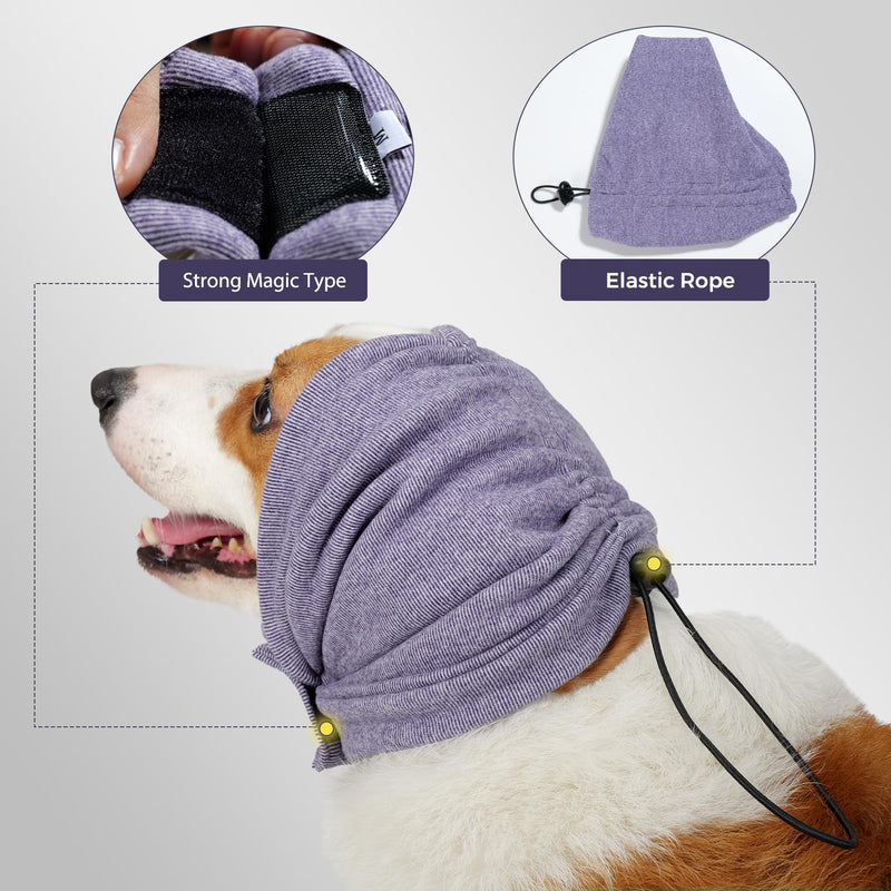 Dog Ear Muffs Hoodie Breathable Ear Warmers with Noise Reduction for Anxious Dogs in Fireworks Thunderstorm Street Noise Soft Comfort for Small Medium Dog (Purple, S) Purple