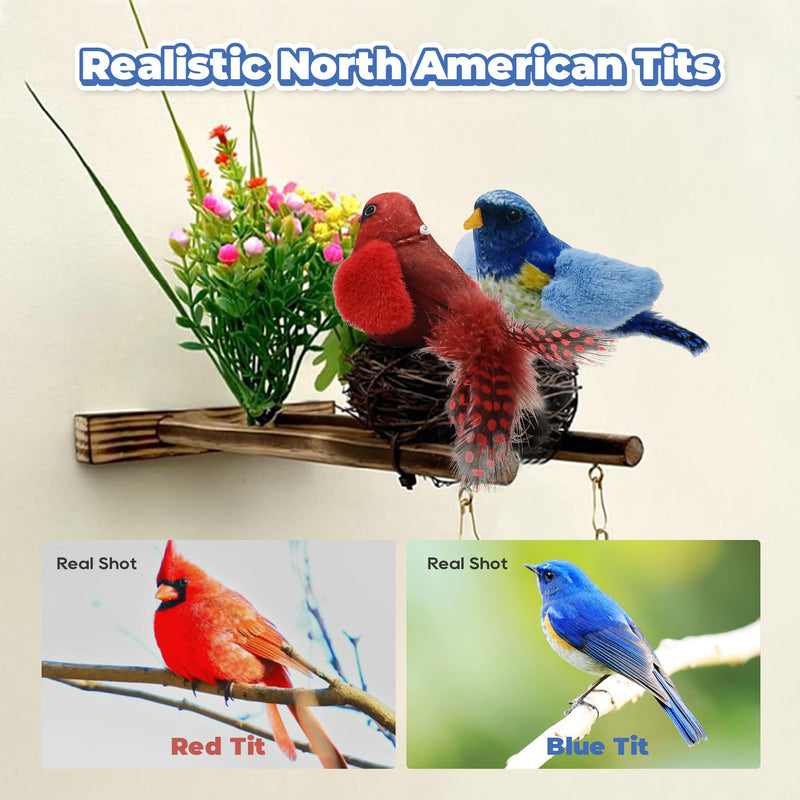 LEWISER Cat Toys Chirping Tit 2 Pcs with Catnip SilverVine, Suitable for Cat Wand Toys, Simulation Bird Design, Interactive Toys for Indoor Kitty Kitten Exercise, Red and Blue Chirping Tits A - BeesActive Australia