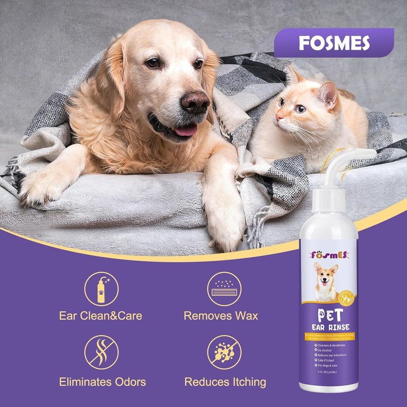 Dog Ear Cleaner, Soft Tube Ear Drops for Dogs, Relieves Ear Infections and Itching, Removes Earwax and Dirt, Suitable for Dogs and Cats, 120ml