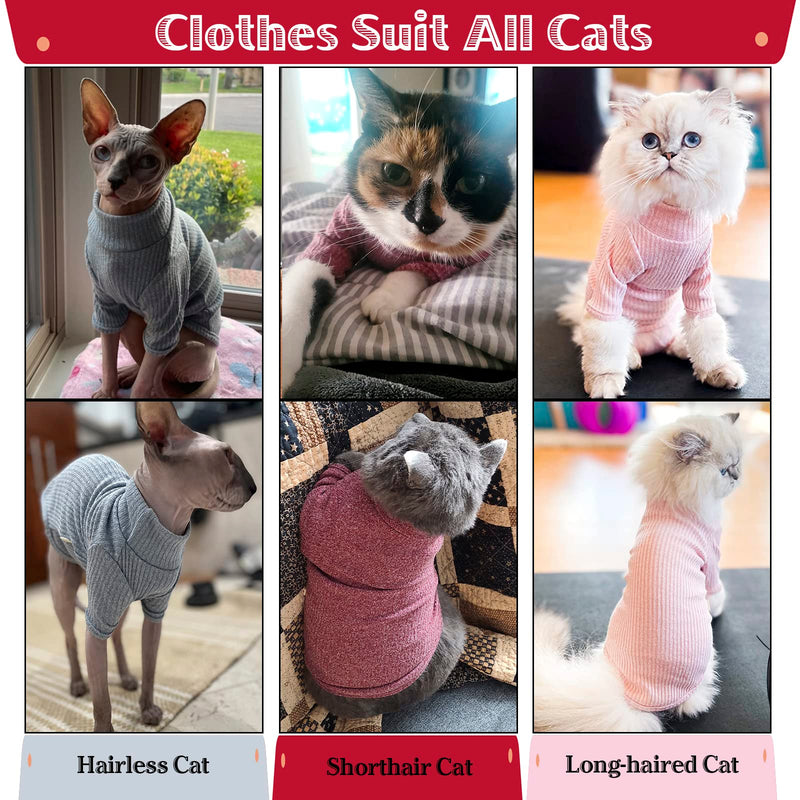 DENTRUN Sphynx Hairless Cats Shirt Pullover Kitten T-Shirts, Breathable Cat Wear Turtleneck Sweater Adorable Cat's Clothes Vest Pajamas Jumpsuit Medium Blue - BeesActive Australia