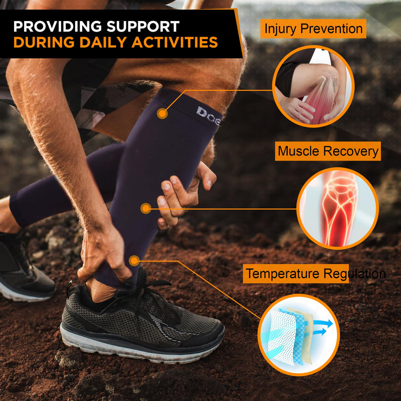 Doc Miller Compression Calf Sleeve for Men & Women – 20-30mmHg Graduated Support for Running, Shin Splints, Calf Strain – Knee High, Small to 6XL Plus Size Large REGULAR Black - BeesActive Australia