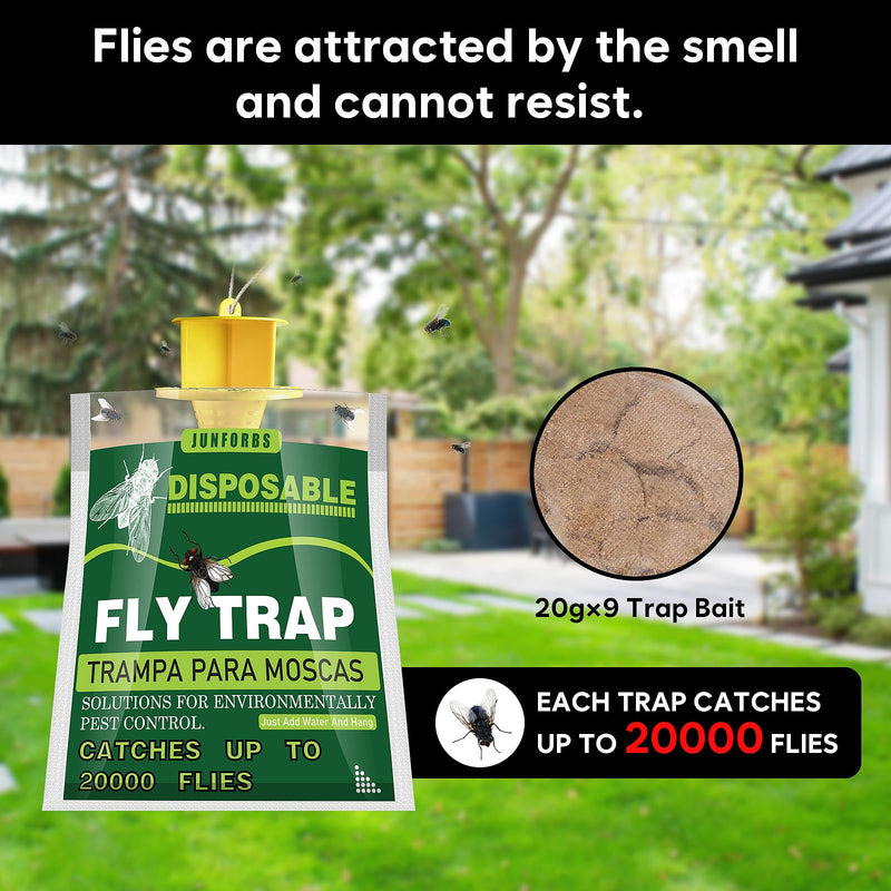 Fly Traps Outdoor Fly Trap Hanging with Natural Pre-Baited, Disposable Non Toxic Fly Catcher, Fly Killer, Fruit Fly Trap Kills Up to 20,000 Flies for Barn, Farm, Stable, Patio - 9 Traps Green-9 - BeesActive Australia